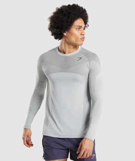 Men's Gymshark Apex Seamless Long Sleeve T-Shirts Light Grey | CA A6D851